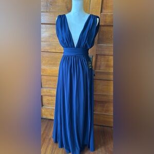 Lulu’s deep v neck Blue Evening Gown NWT
